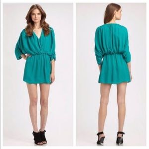 PARKER Emerald Catalina Silk Faux Wrap Mini Dress
